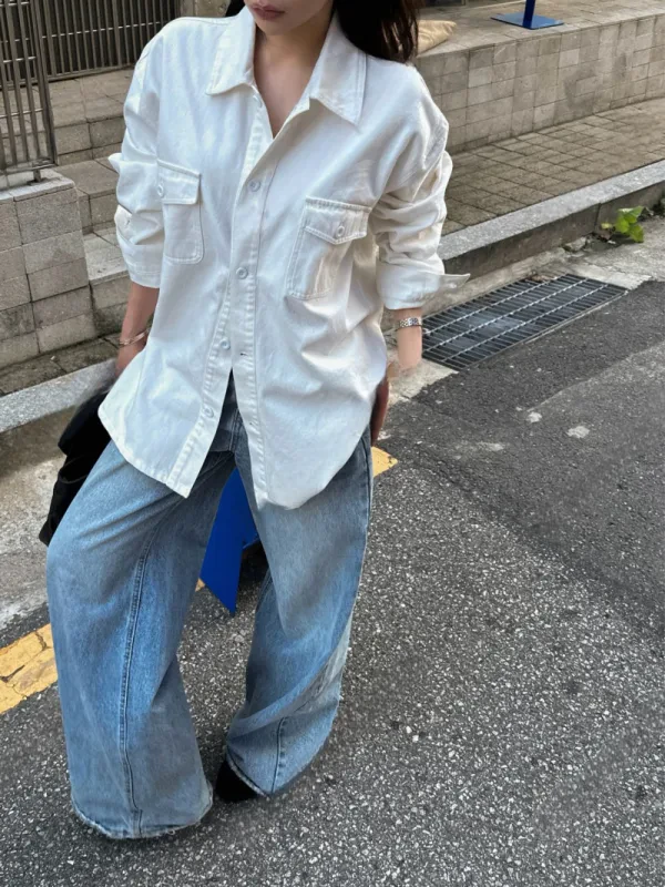 雲感工裝口袋寬版襯衫