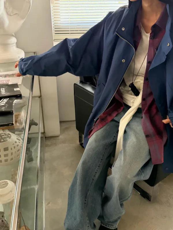 暮莓格紋寬版襯衫