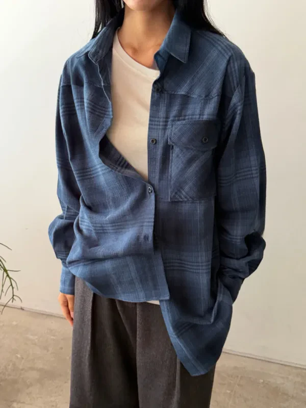 暮莓格紋寬版襯衫