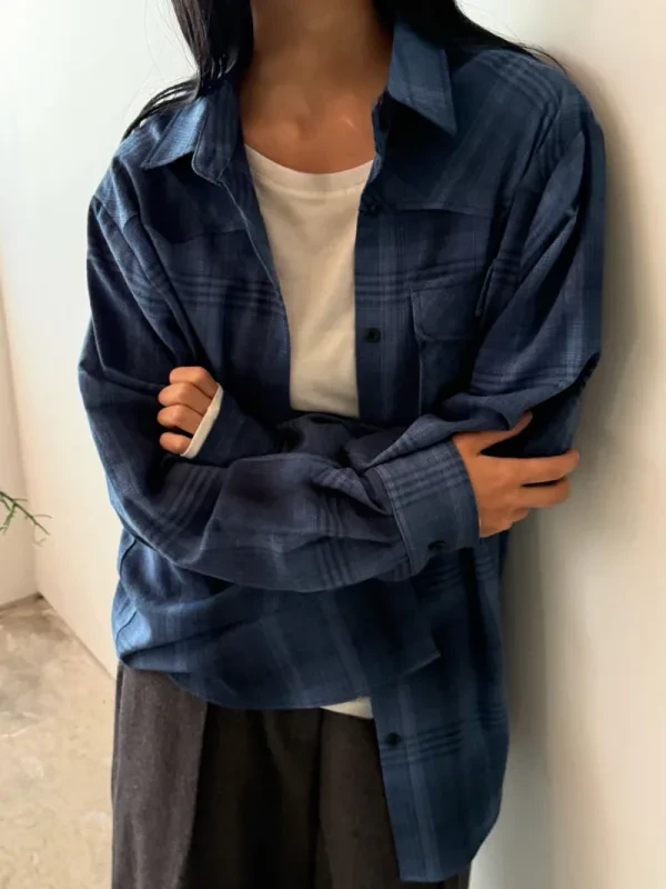 暮莓格紋寬版襯衫
