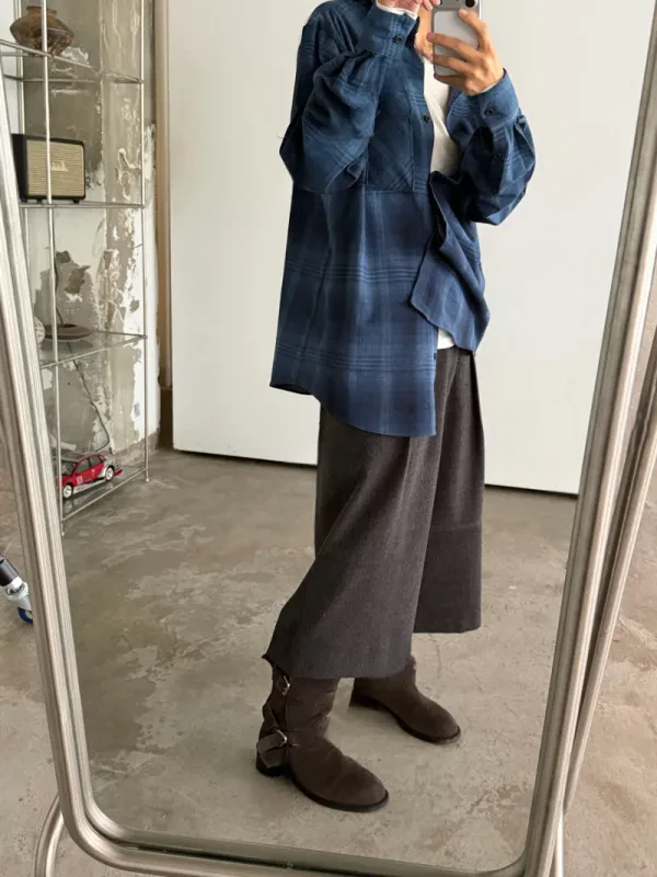 暮莓格紋寬版襯衫