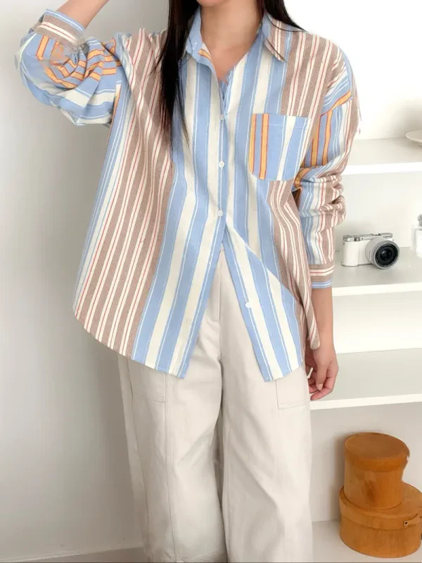 晴空漫步・撞色直條襯衫