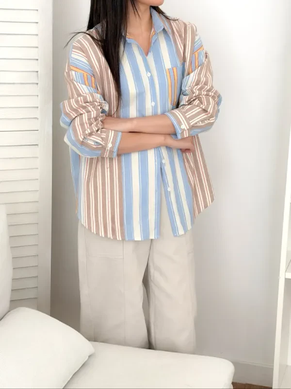 晴空漫步・撞色直條襯衫