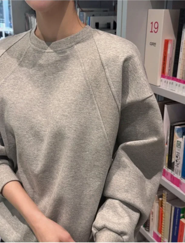 暖霧灰・弧線落肩刷毛衛衣
