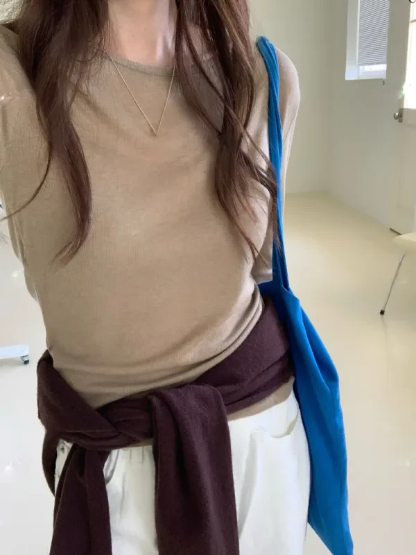 柔霧羅紋修身長袖上衣