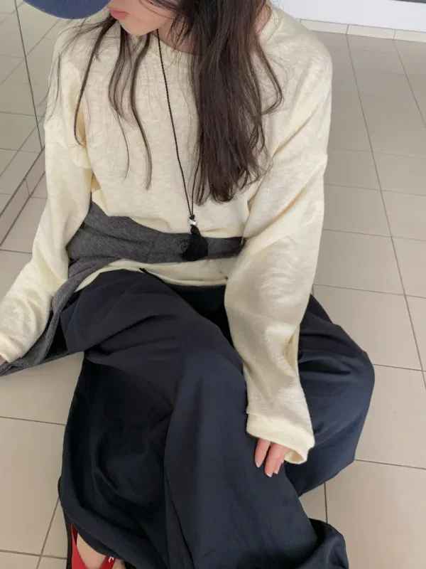奶霜微光寬鬆長袖上衣