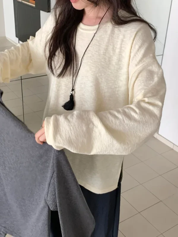 奶霜微光寬鬆長袖上衣