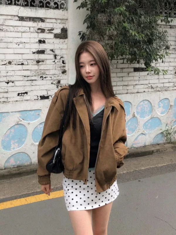 復古麂皮感寬版飛行外套