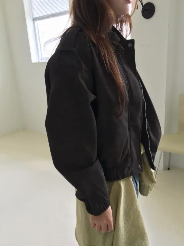 復古麂皮感寬版飛行外套