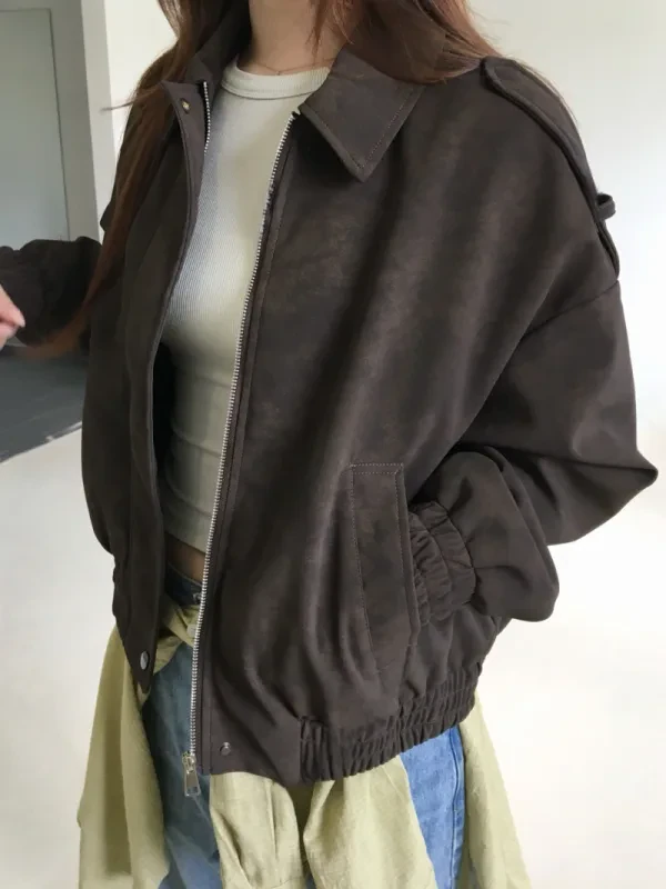 復古麂皮感寬版飛行外套