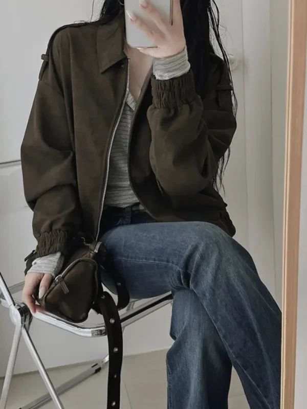復古麂皮感寬版飛行外套