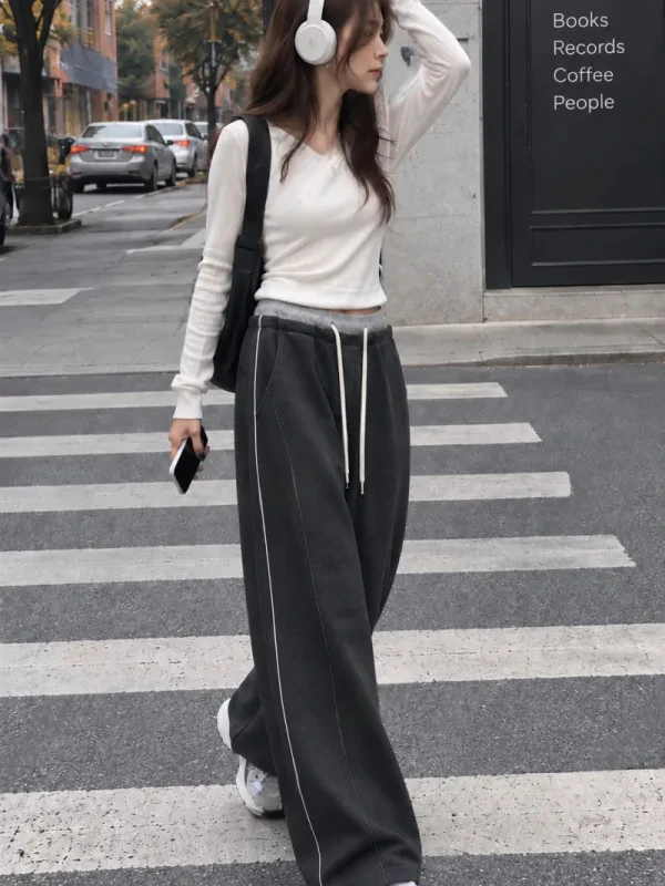 漫步日常撞色滾邊寬褲
