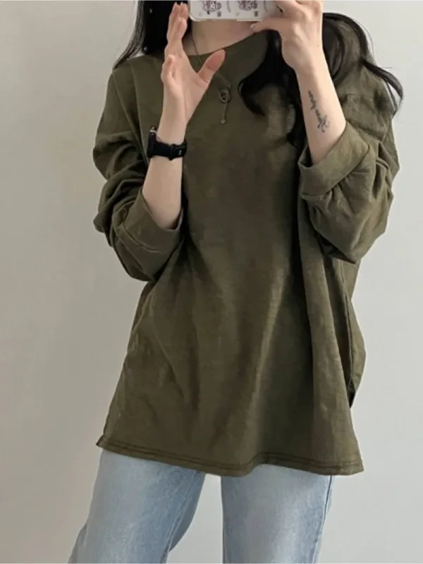 慵懶日常寬版側開衩長袖上衣