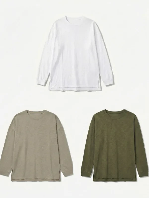 慵懶日常寬版側開衩長袖上衣