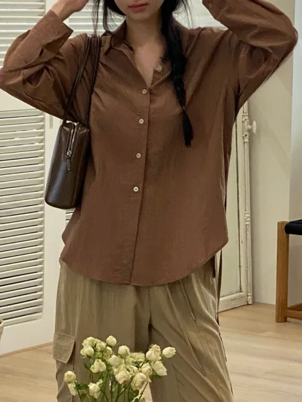 暖棕細條紋寬版襯衫