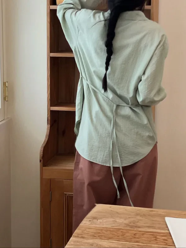 暖棕細條紋寬版襯衫