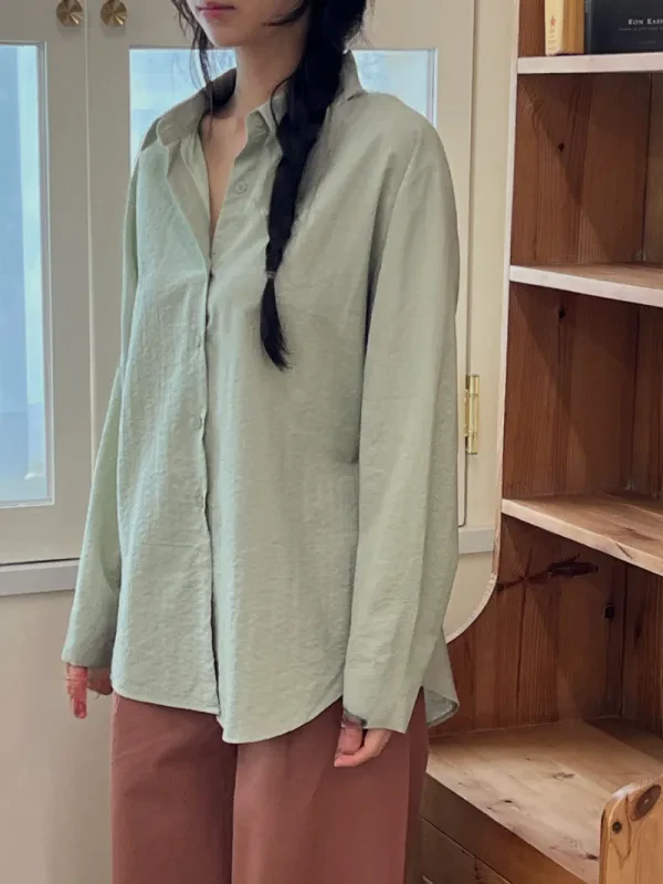 暖棕細條紋寬版襯衫