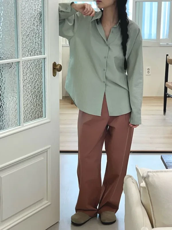 暖棕細條紋寬版襯衫