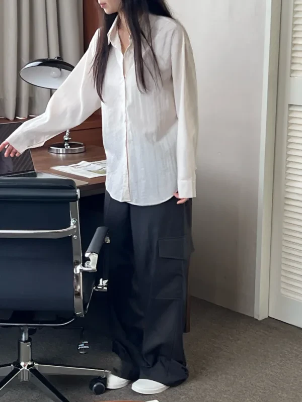 暖棕細條紋寬版襯衫