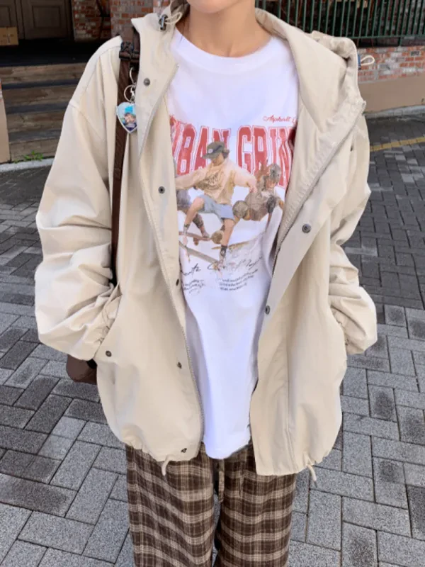 街頭滑板復古印花寬版長袖上衣