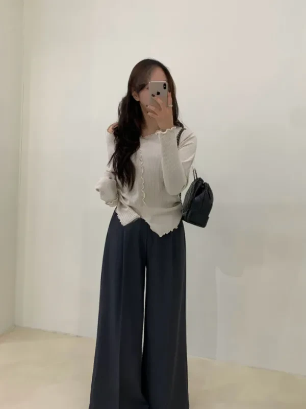 柔波蕾絲邊羅紋上衣