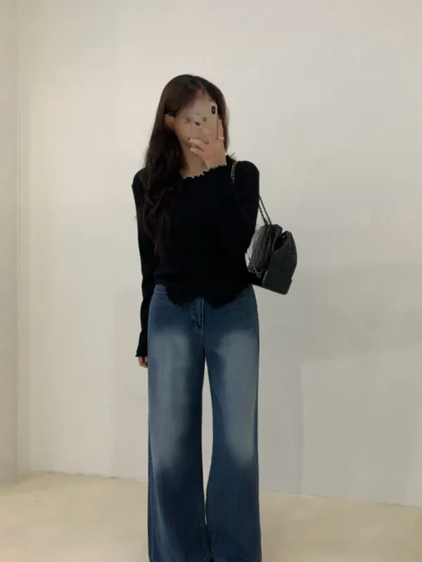柔波蕾絲邊羅紋上衣