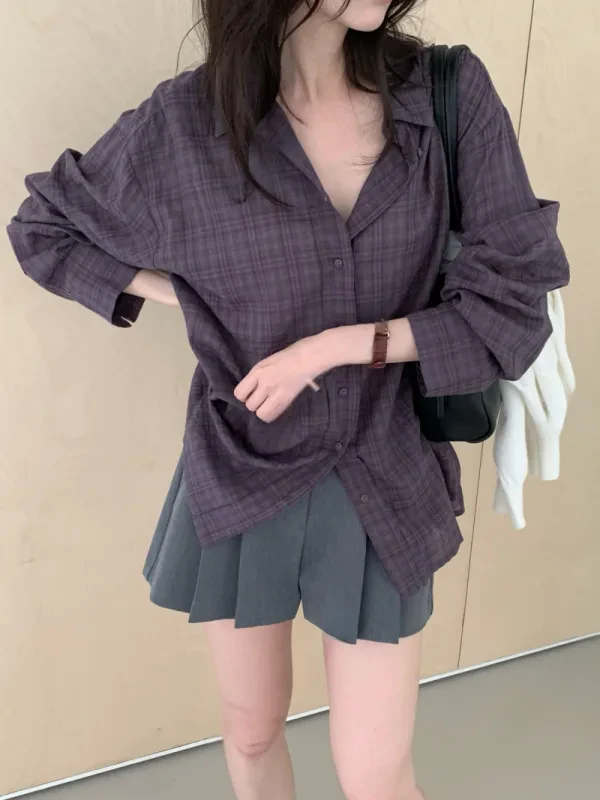 暮色格紋寬版長版襯衫
