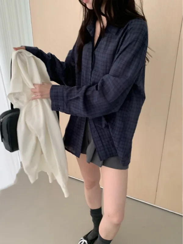 暮色格紋寬版長版襯衫