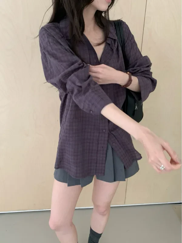 暮色格紋寬版長版襯衫