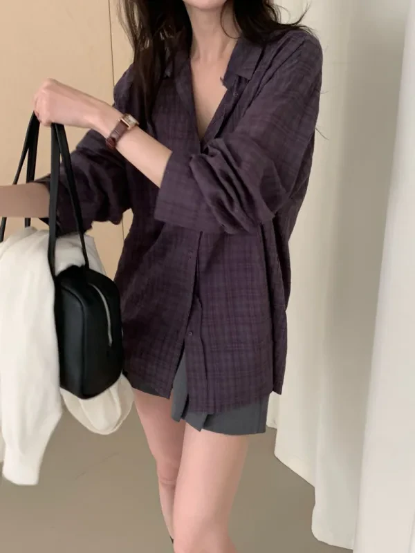 暮色格紋寬版長版襯衫