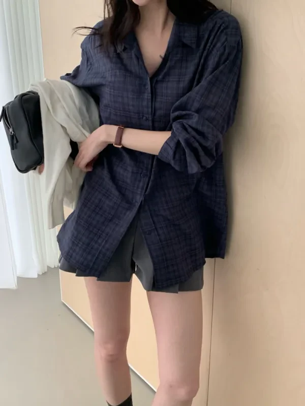暮色格紋寬版長版襯衫