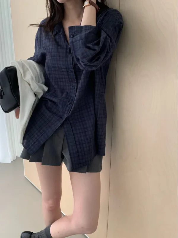 暮色格紋寬版長版襯衫