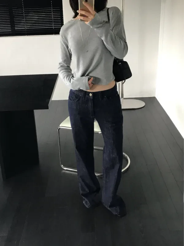 深靛悠然・高腰長版牛仔褲