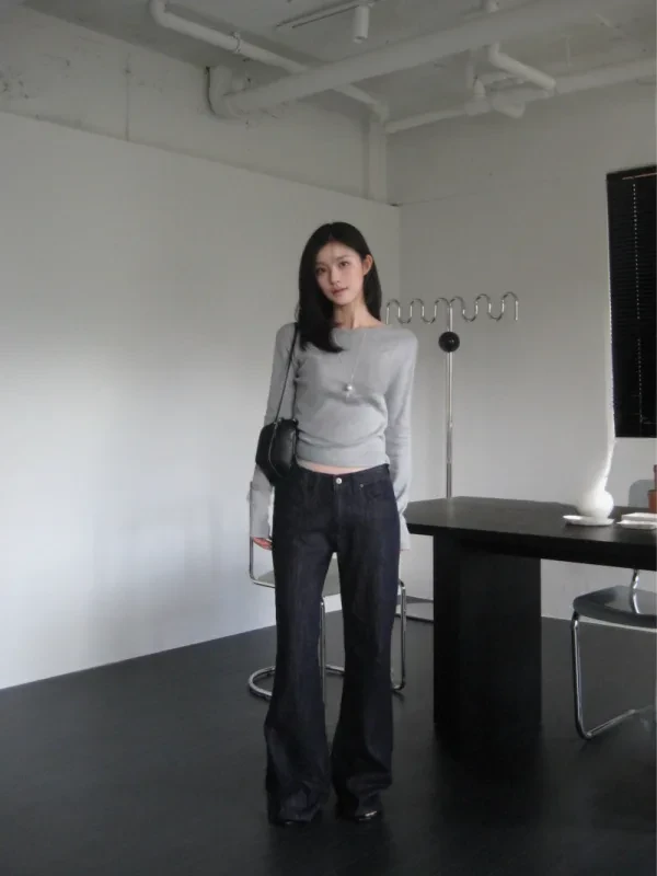 深靛悠然・高腰長版牛仔褲